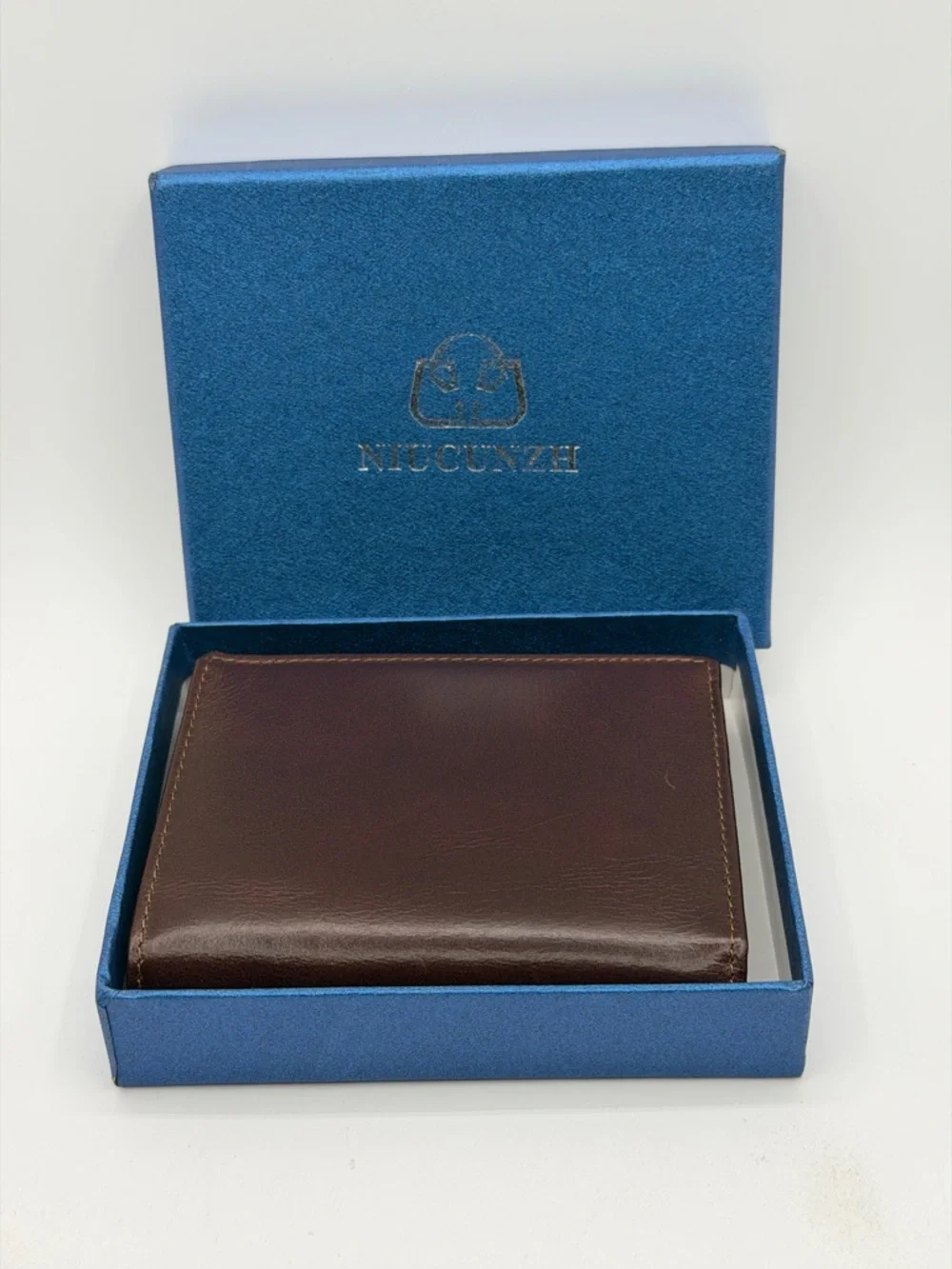 Niucunzh Mens Brown Leather Bifold Wallet Extra Large Capacity Card Hold
